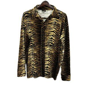 70's Style Velveteen Blk Tan Zebra Print Shirt Vt… - image 1